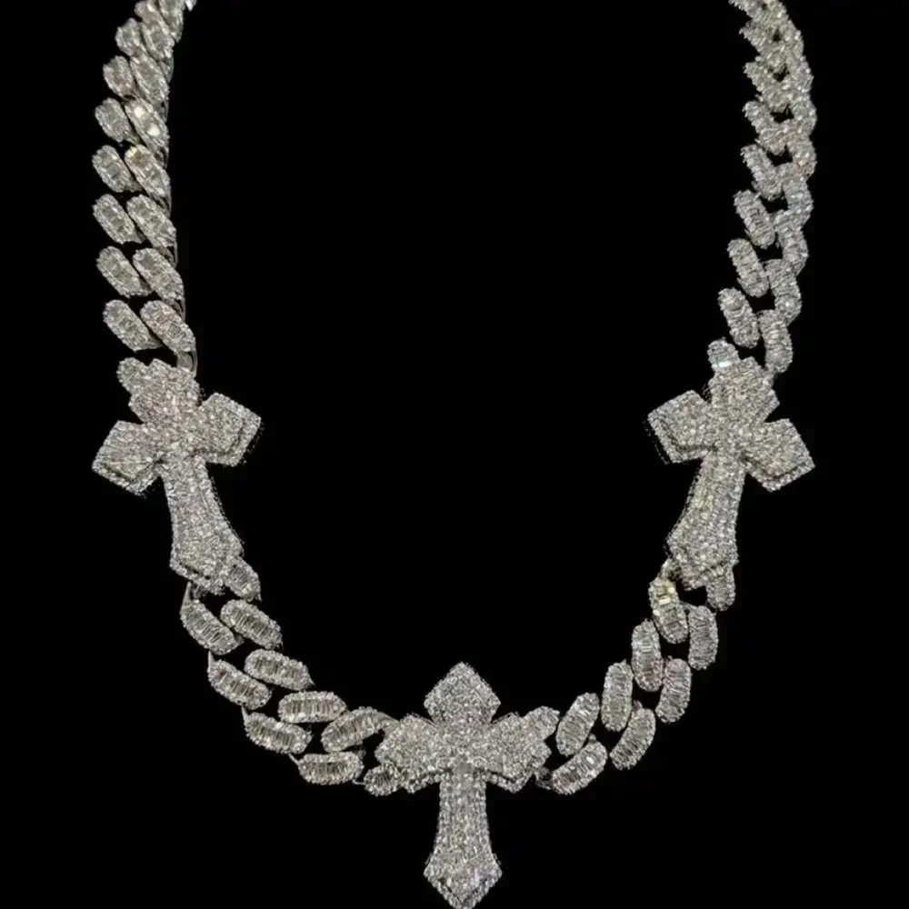 Triple Cross Cuban Link Necklace B 9 Df
